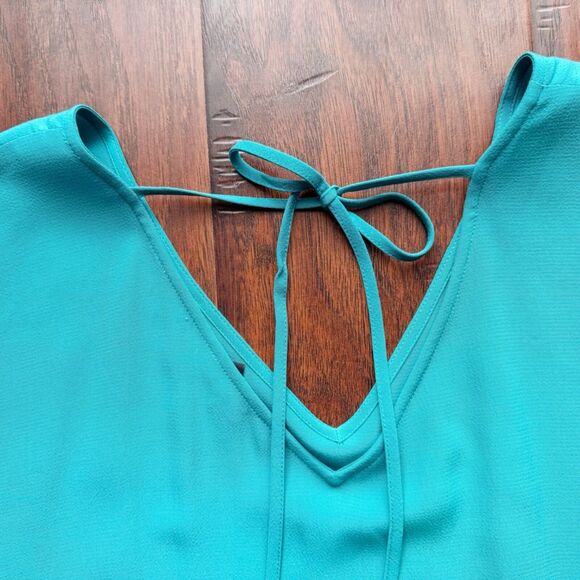 Eileen Fisher Turquoise V-Neck Dress Sz Large Coastal Chic Lightweight Flowy - Picture 15 of 16